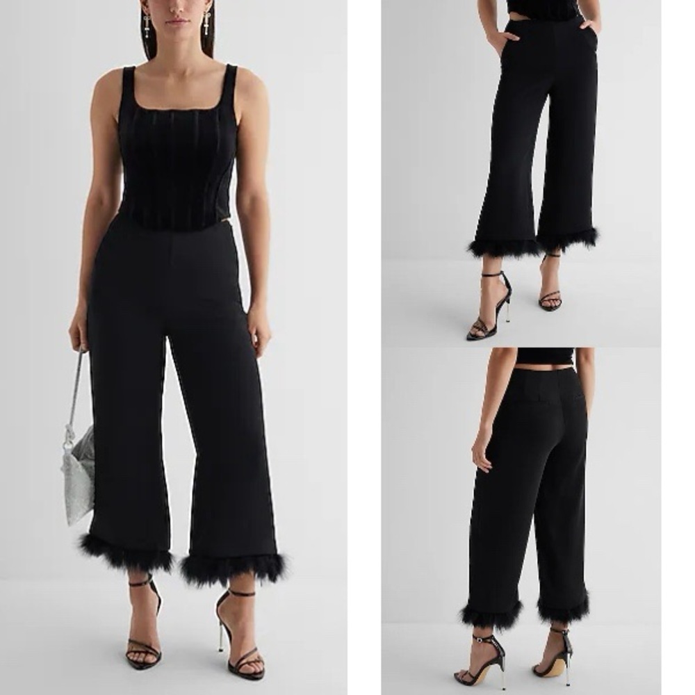 Express High Waisted Feather Hem Cropped Wide Leg Pant Size 14 (NWT)